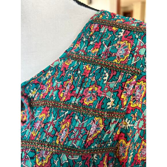 Tanvi Kedia Green & Pink Boho Tassel Long Sleeve Shift Dress - Picture 6 of 10